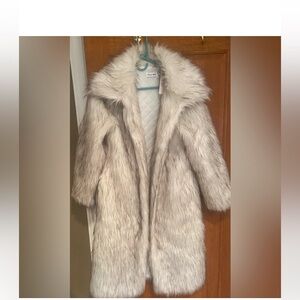 Luxury Faux Fur Fox Coat - Cream & Gray Fluffy Long Women's Oversized Coat NWT